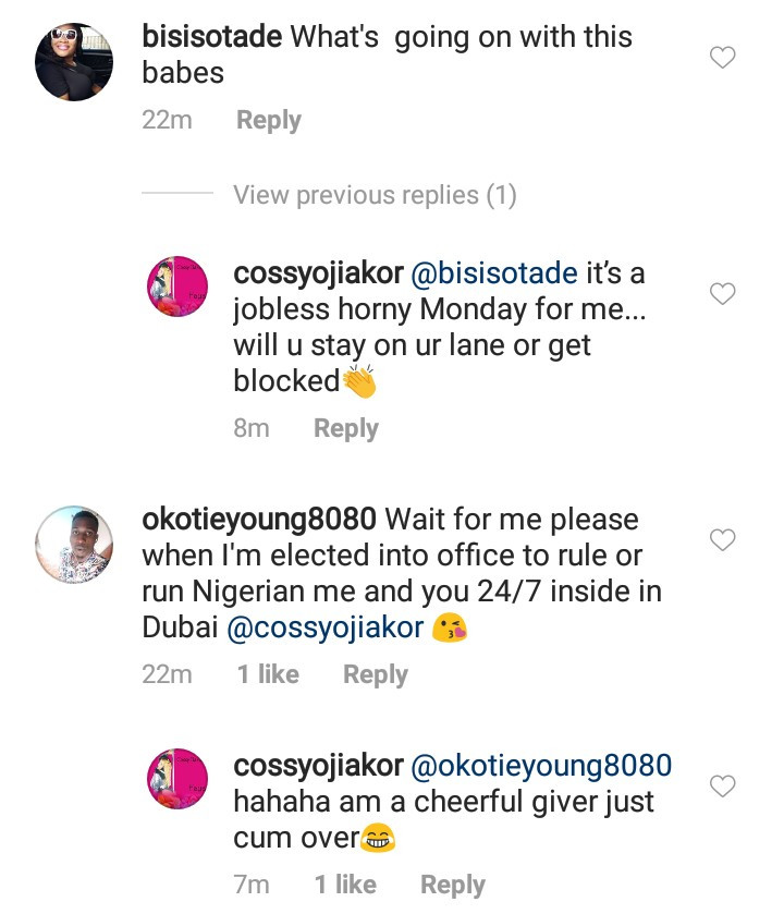 Cossy Ojiakor exposes her butt then slams those criticizing her for it