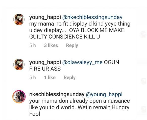 Actress, Nkechi Blessing drags the heck out of a fan who called her out for posing in just her bra (Photo)