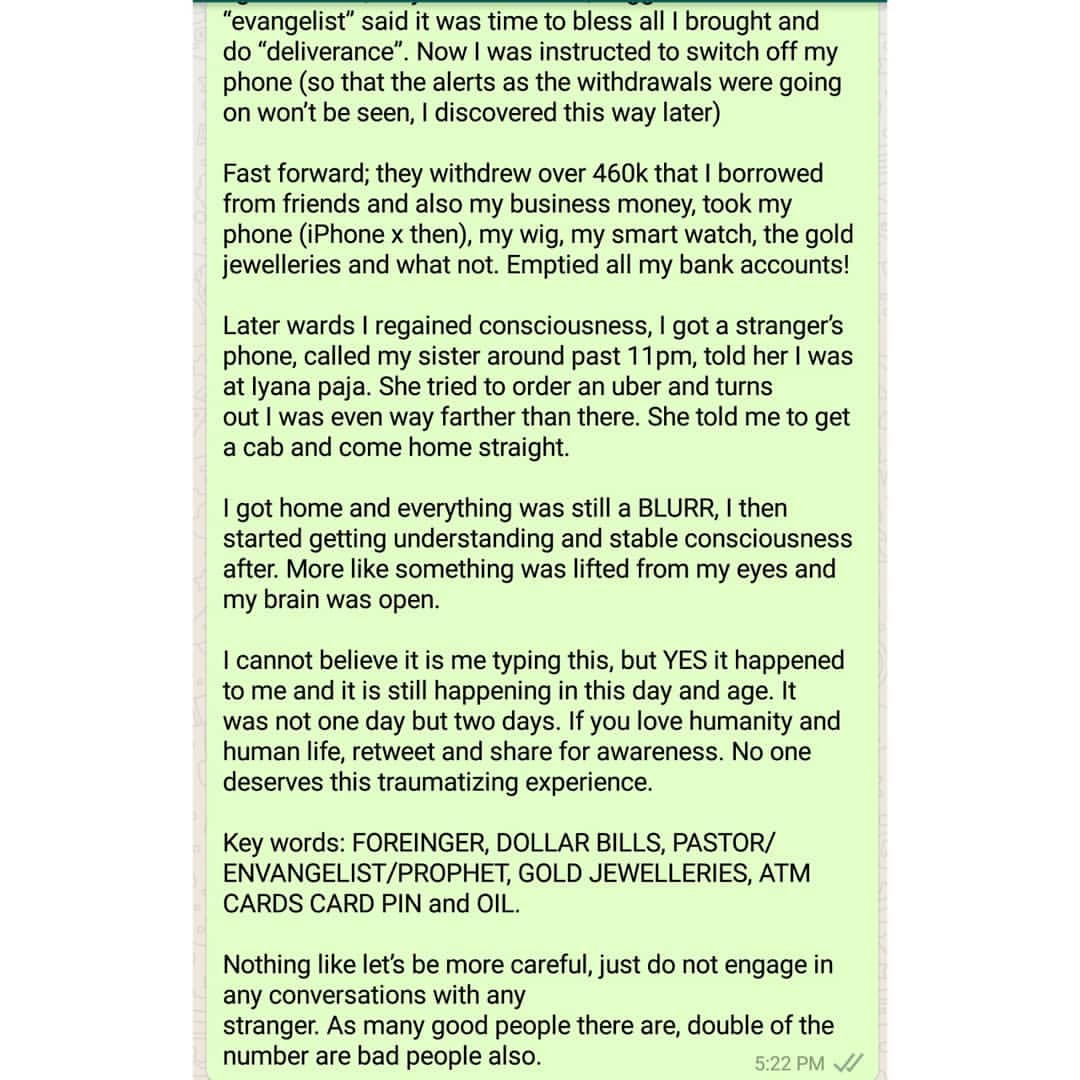 Nigerian lady recounts how she was hypnotised and duped of N1 million in Lagos