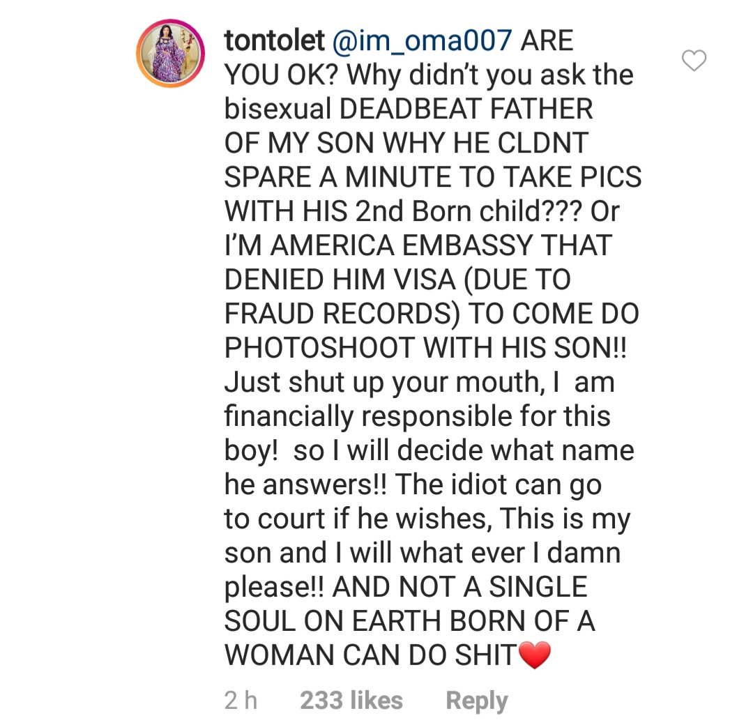 Tonto Dikeh blasts fans asking her why she changed her son