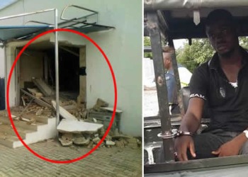 Scene of the Ondo bank robbery and arrested suspect