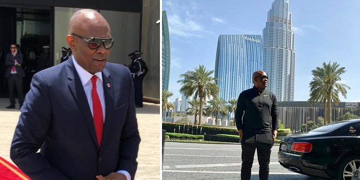Billionaire Tony Elumelu poses in front of the tallest building in the world