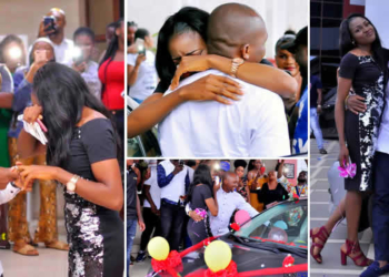 Nigerian man proposes to lover with a car in an elaborated celebration