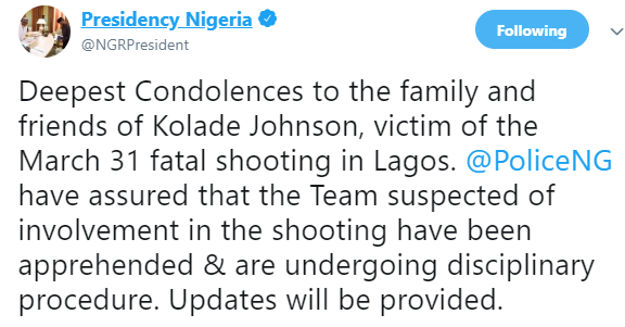 #EndSARS: Presidency reacts to the killing of football fan, Kolade Johnson, by SARS officers