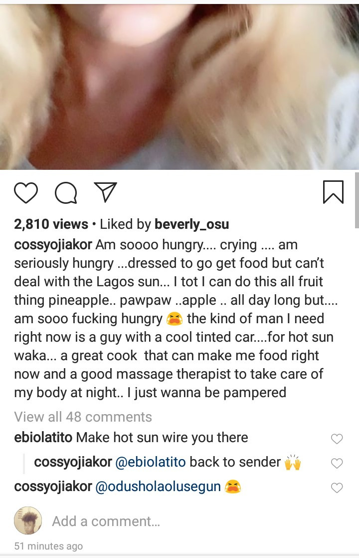 Cossy Ojiakor reveals the kind of man she wants