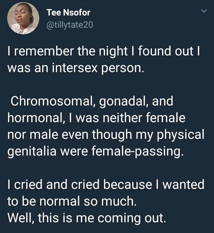 Nigerian lady comes out as intersex
