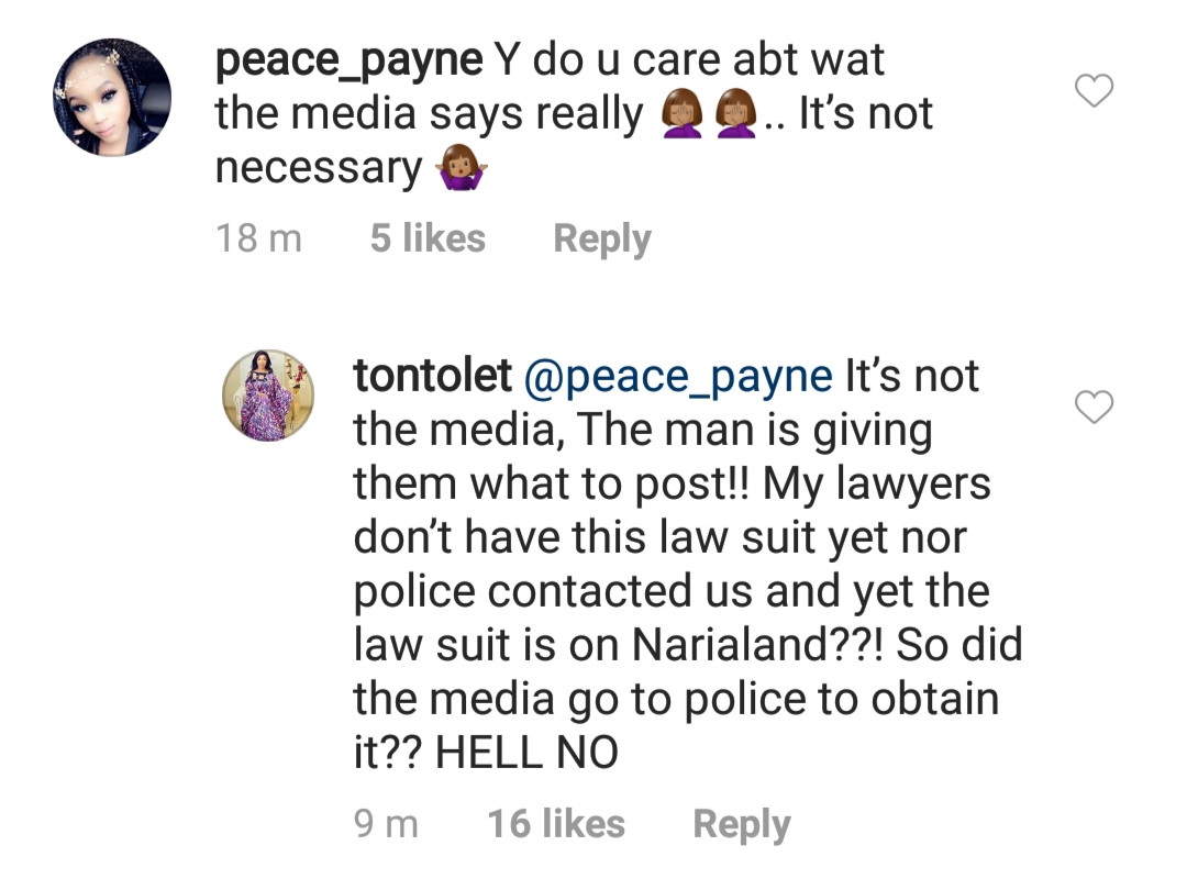 Tonto Dikeh reacts to the allegation she illegally sold her ex-hubby Olakunle Churchill