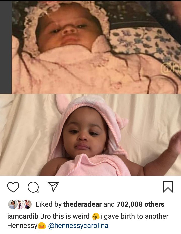 Cardi B gushes over the similarity between her daughter and her sister Hennessy (photos)