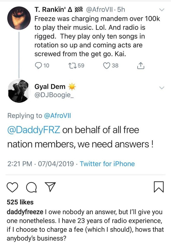  "If I choose to charge a fee, hows that anybody?s business?" Freeze reacts to allegations he charges 100K to play artiste