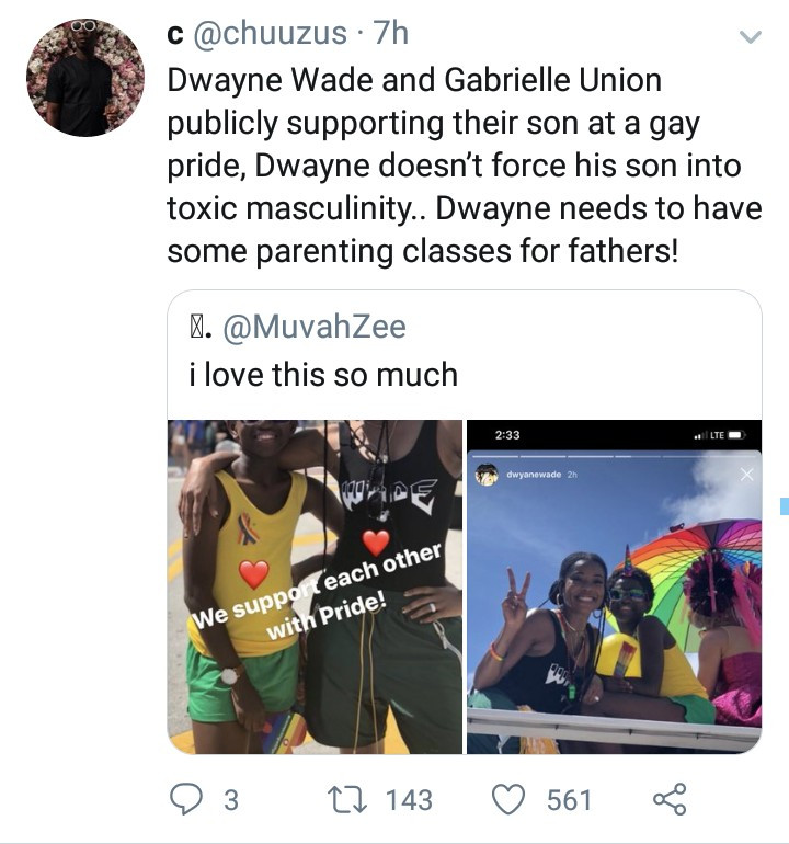 Dwyane Wade and Gabrielle Union publicly support their son at a gay pride parade