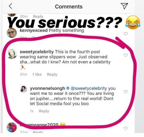 Between Yvonne Nelson and a fan who noticed she