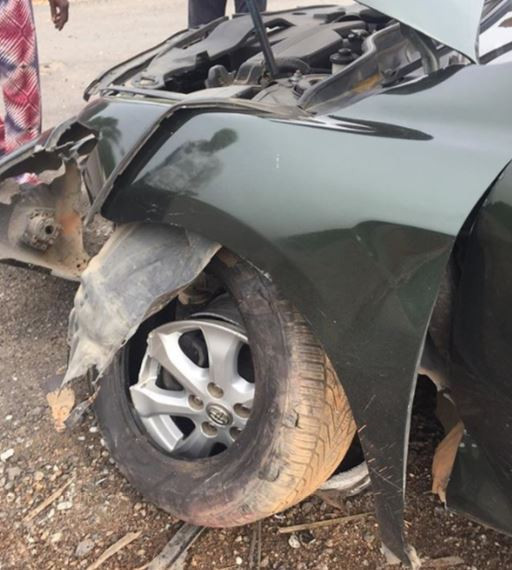 Actress, Abiola Adebayo survives terrible car crash (Photos)