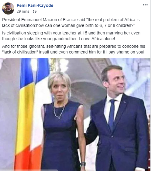 FFK drags French President Emmanuel Macron for reportedly saying 