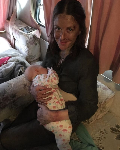 Game of Thrones star Gemma Whelan shares behind-the-scenes photo of her breastfeeding her newborn baby in between shooting battle scenes 