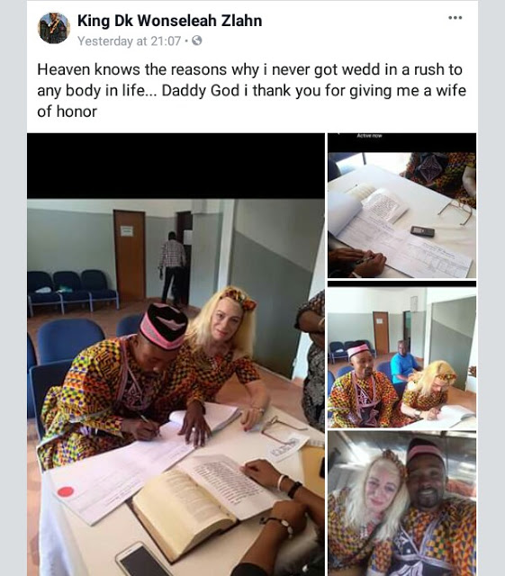 Photos: Young African man thanks God for giving him a "woman of honour" as he weds white woman