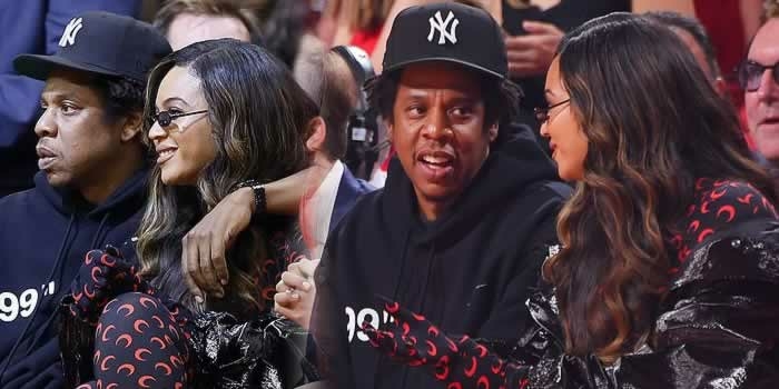 Jay Z and Beyonce at an NBA game