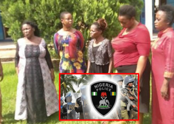 Police parade seven women for stealing and selling two children