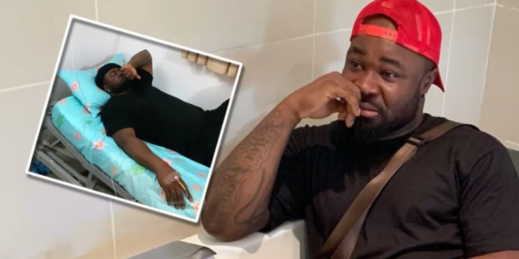 Harrysong; INSET: The singer on sick bed in Ghana
