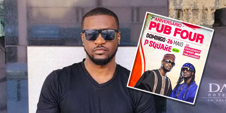 Peter Okoye; INSET: the controversial flyer for the Angola show