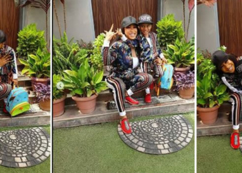 Tonto Dikeh rocks matching tracksuits with her son Andre