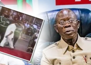 Adam Oshiomole displaced from his position by security for breaching protocol