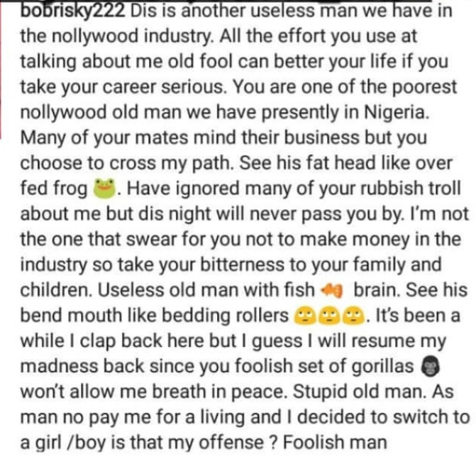 Bobrisky clapsback at actor Charles Awurum