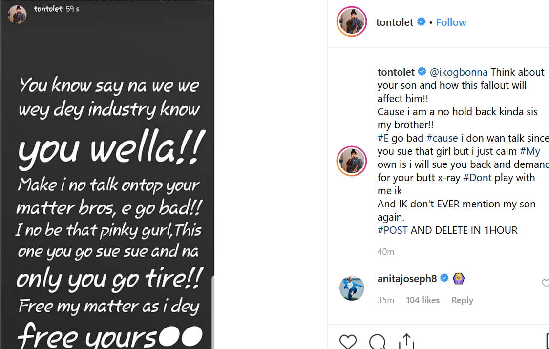 Tonto Dike drags IK Ogbonna for 