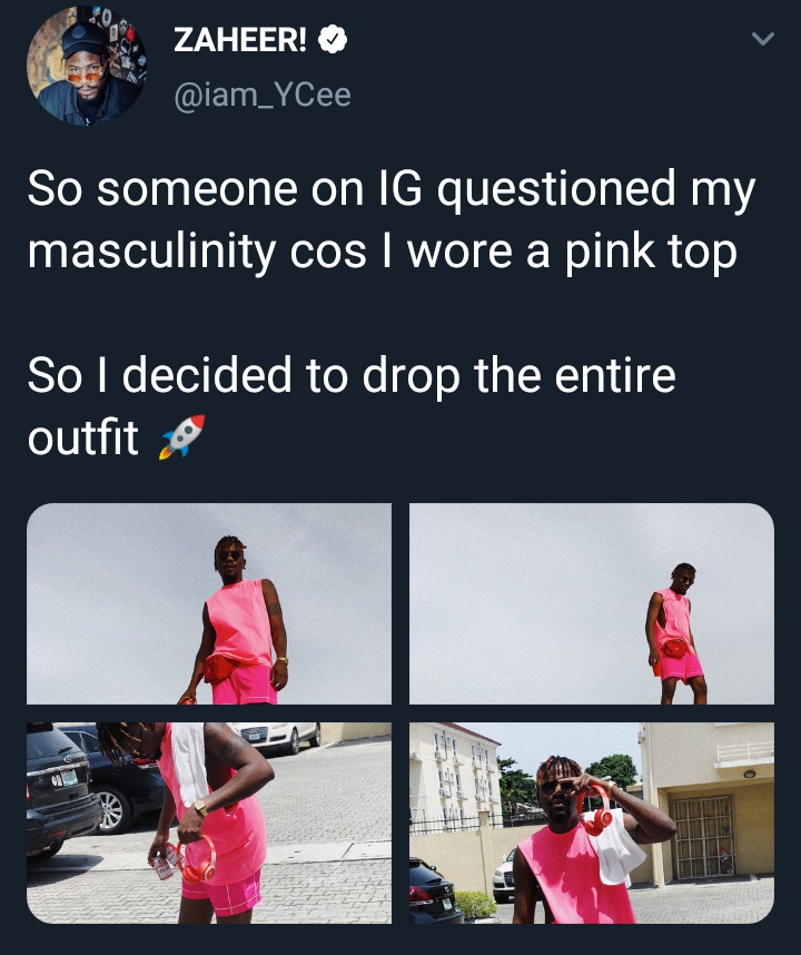  Ycee goes full pink after someone questioned his masculinity for wearing a pink top