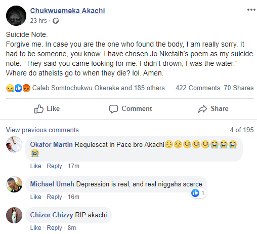 Young NIgerian poet kills himself after leaving suicide note on Facebook