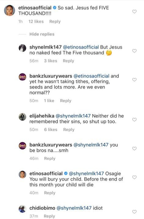Your child will die before the end of this month- Etinosa tells troll who mocked her on her IG page