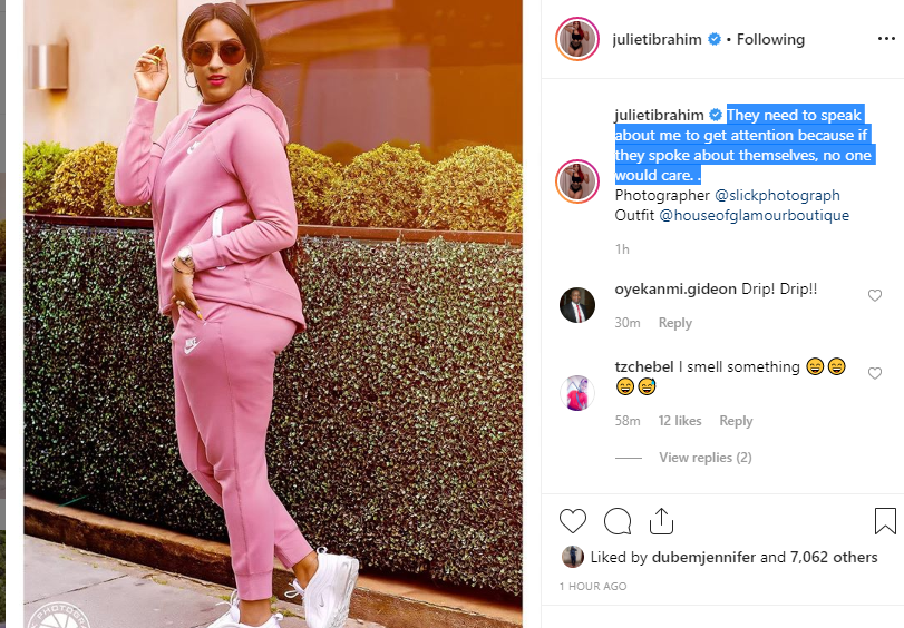 Juliet Ibrahim fires back at Tonto Dikeh after she called her out on Instagram?(Screenshot)