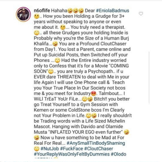 Eniola Badmus and OAP, N6, come for each other on Instagram