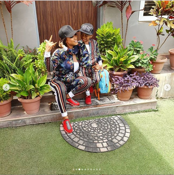 Tonto Dikeh rocks matching tracksuits with her son Andre as she celebrates him on Children