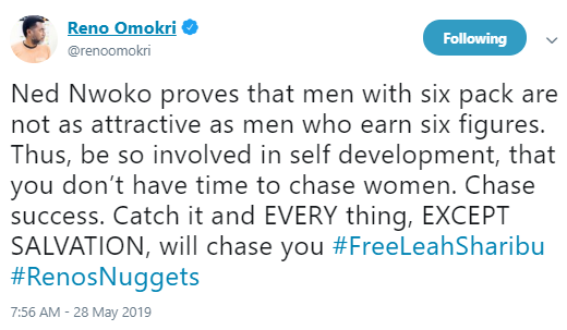 Regina Daniels, husband, Ned Nwoko proves that men with six pack are not as attractive as men who earn six figures- Reno Omokri