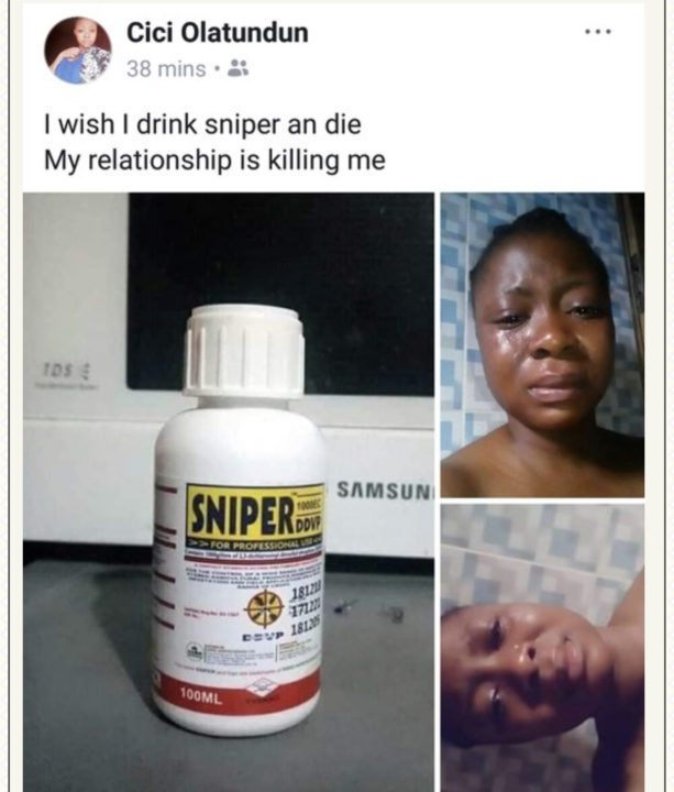 Lady shares suicidal thought on Facebook over her relationship issues - lailasnews