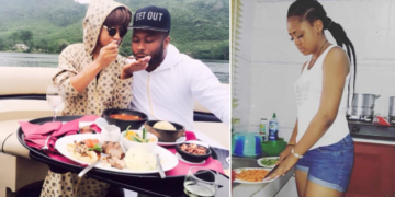 Left: Tonto Dikeh and ex-hubby; Right: Regina Daniels in kitchen inside Ned Nwoko's mansion