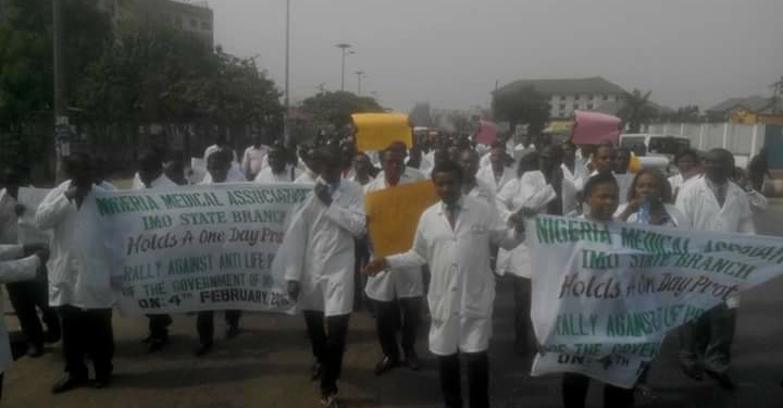 Doctor protesting unpaid allowances