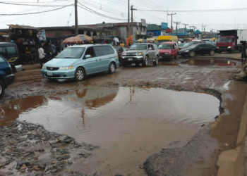 Shot of a bad road in Lagos