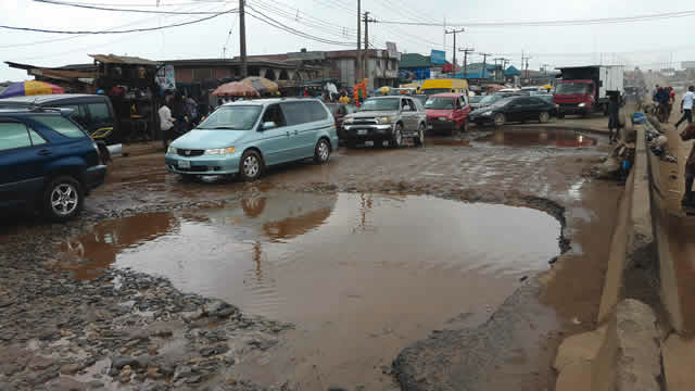 Shot of a bad road in Lagos