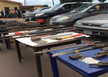 Items recovered by the police from the hoodlums
