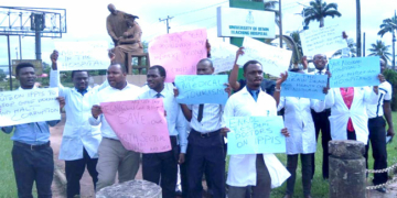 Resident Doctors protesting unpaid allowances.