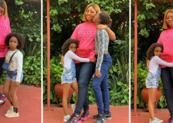 Regina Daniels poses with her step-daughters