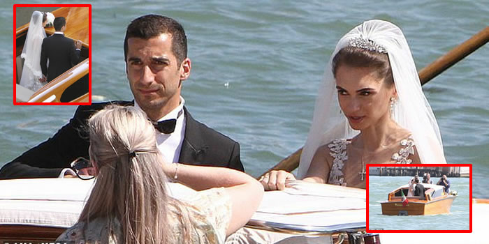 Henrikh Mkhitaryan and his bride board water taxi to their wedding reception in Venice