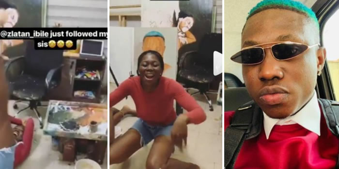 Lady excited, rolls on the floor after Zlatan Ibile followed her on Instagram