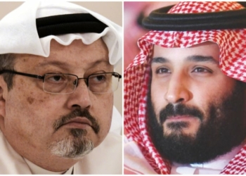 Saudi journalist Jamal Khashoggi, (R) Saudi crown prince Mohammad