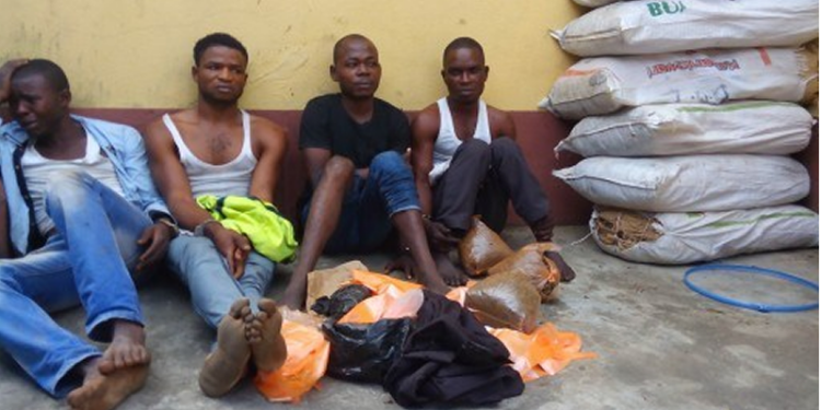 Some suspects arrested with bags of Indian hemp.