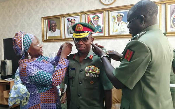 Army decorates the newly promoted Lt.-Gen. Lamidi Adeosun with new ranks