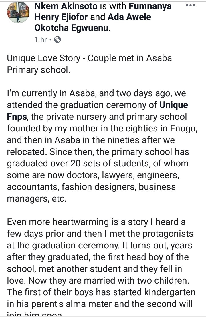 Couple who met in primary school got married and have a kid who now attends same school 