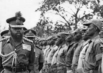 Colonel Odumegwu Ojukwu Inspecting Newly Recruited Officers Into The Biafran Army