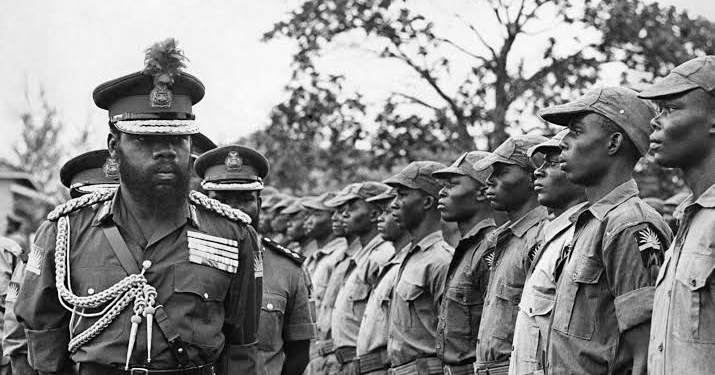 Colonel Odumegwu Ojukwu Inspecting Newly Recruited Officers Into The Biafran Army
